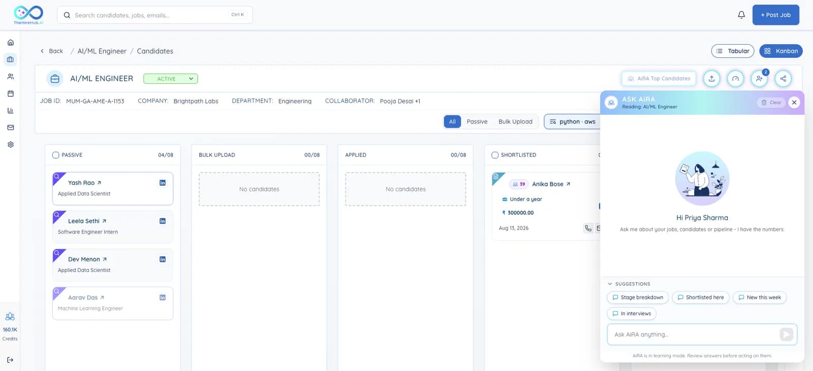 Ask AiRA panel open on a job page, reading the current job